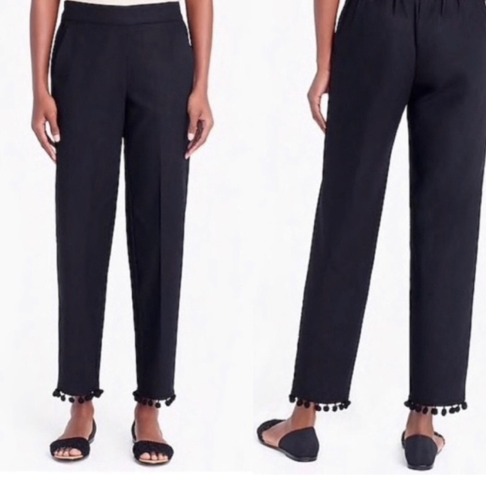 J. Crew Factory Black Ankle Cropped Pom-Pom Pants